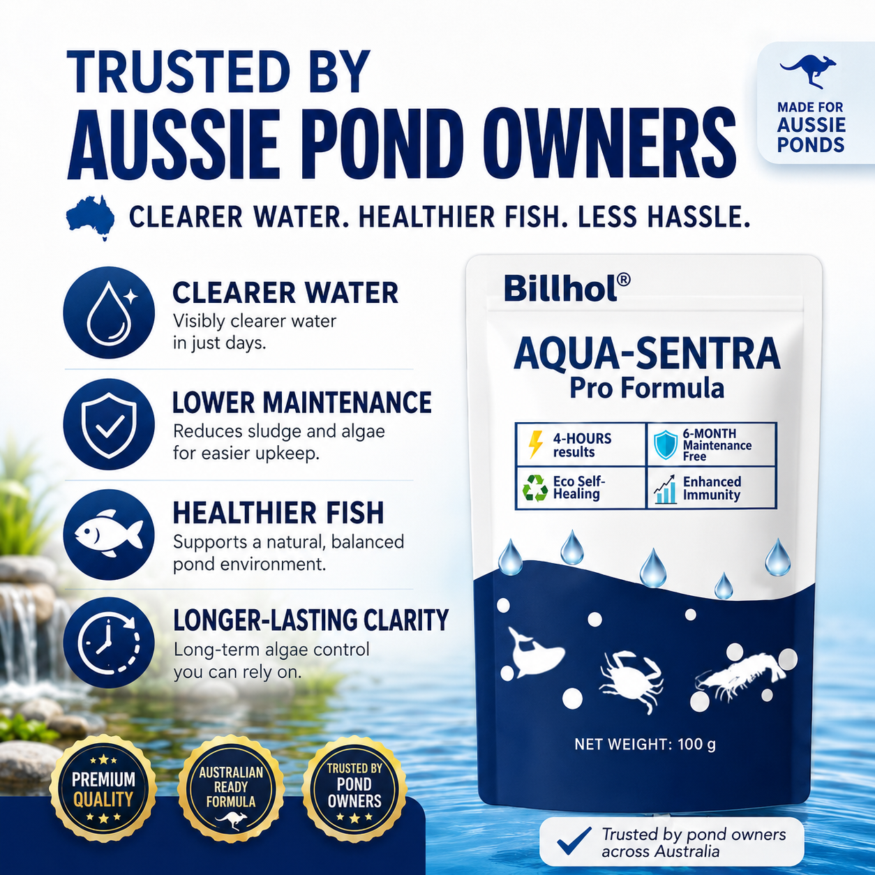 Billhol® Aqua-Sentra Pro Formula– End Algae Nightmares, Restore Your Pond’s Beauty Fast!