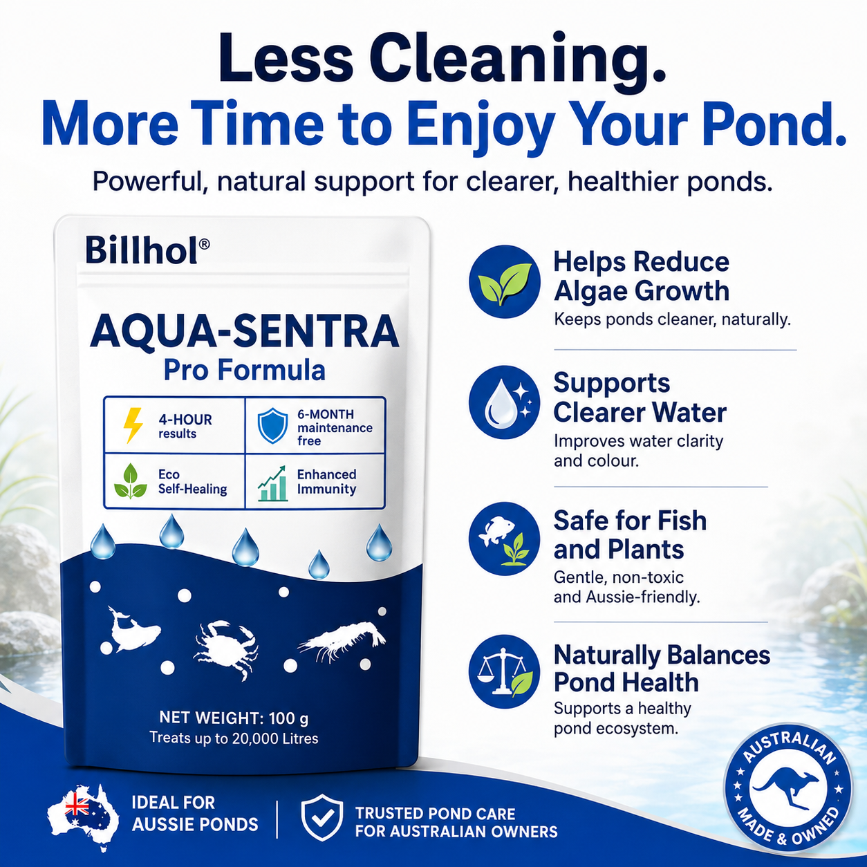 Billhol® Aqua-Sentra Pro Formula– End Algae Nightmares, Restore Your Pond’s Beauty Fast!