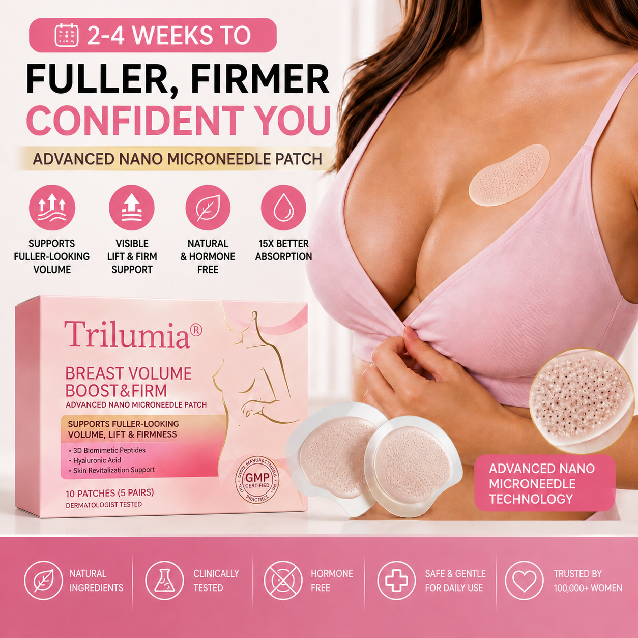 🏆 Trilumia® Advanced Nano Microneedle Bust Patch For Fuller, Firmer-Looking Curves Naturally🐦‍🔥